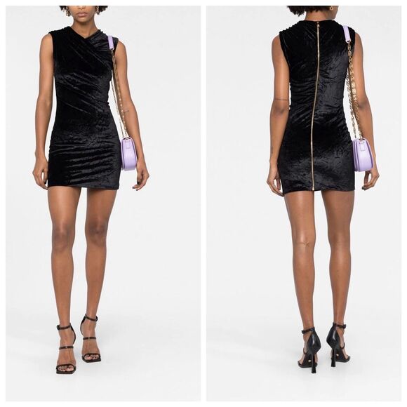 Versace Black Stretch Velvet Sleeveless Cocktail Mini Dress IT 44/US 8 NWT - Picture 1 of 16
